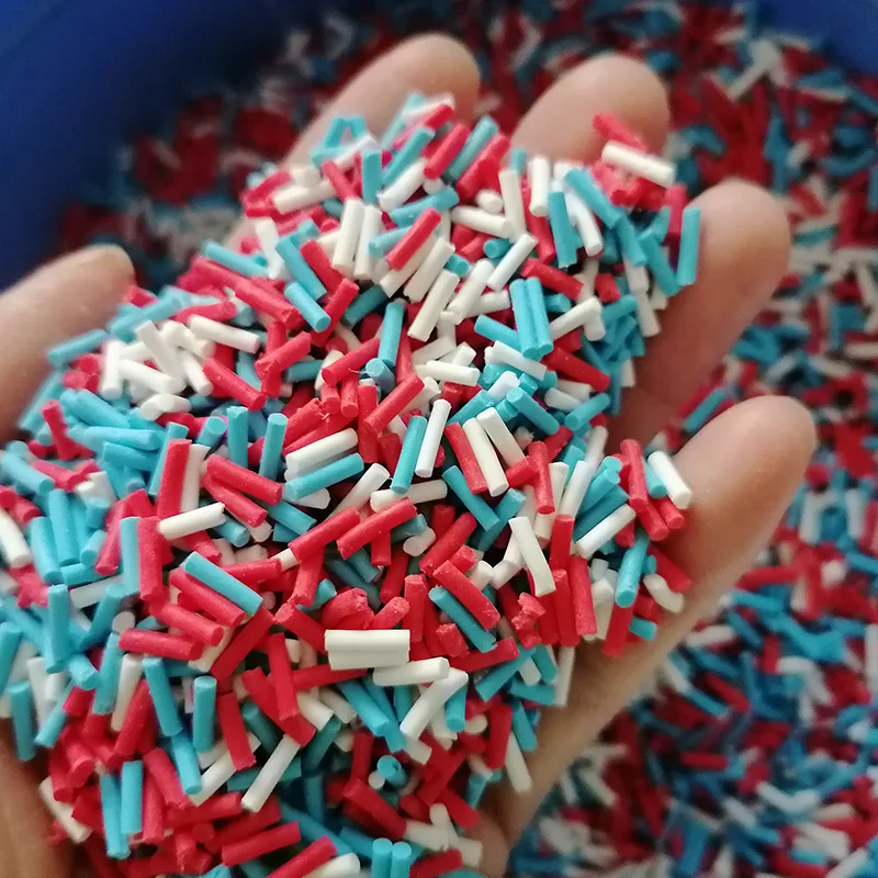 100g Candy Crumbs Long Polymer Clay Slices Mix Blue White Red Polymer Sprinkles for DIY Craft Slime Filling Nail Art
