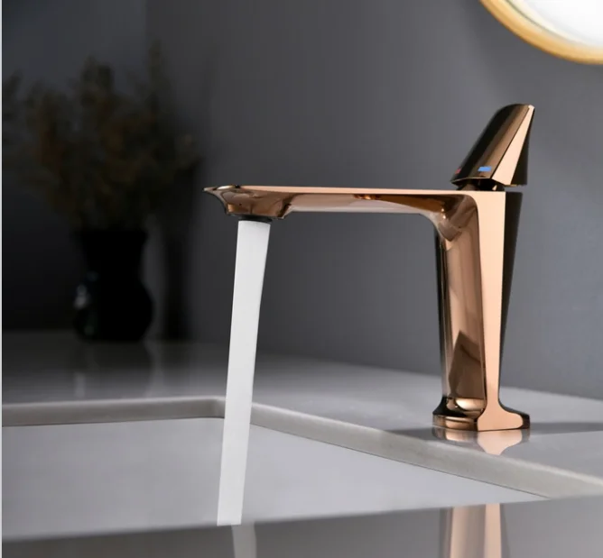 Fapully Rose Gold Wash Single Lever Mixer Bathroom Tap Modern Design Brass Basin Faucet