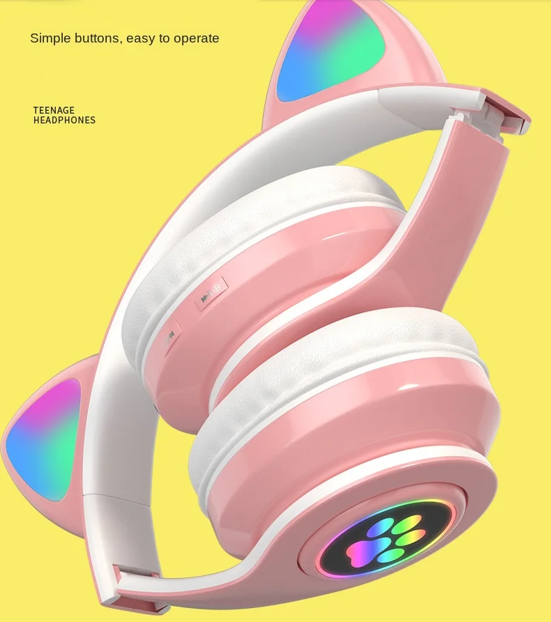Дропшиппинг милые наушники с кошачьими ушками RGB-подсветкой складные беспроводные BT для детей