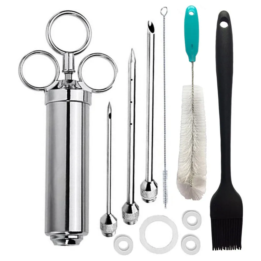 Grill 2-oz Marinade Seasoning Injector Turkey Meat Injectors Stainless Steel Cooking Syringe Injection With 2-5 Needles