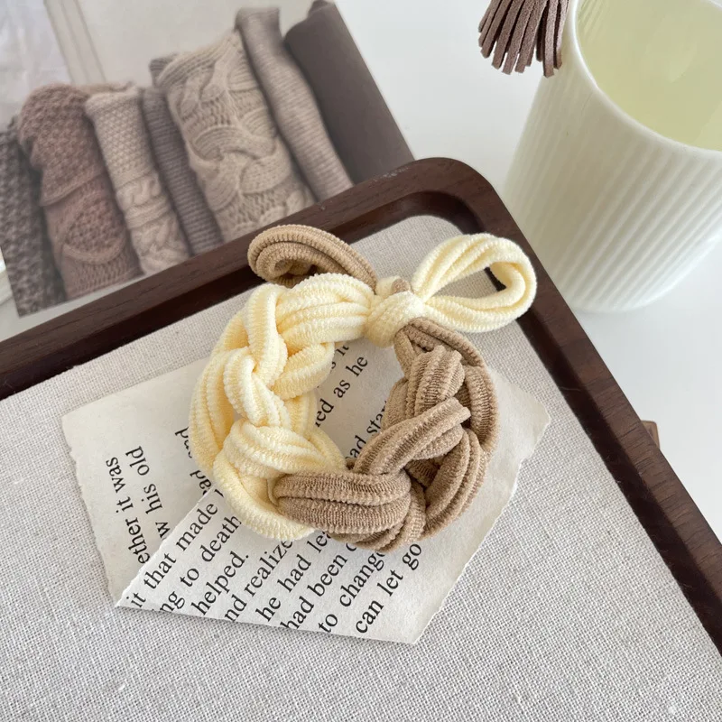 Color braided scrunchie Korean thick high elastic hair tie high ponytail all hand braided durable twist hair tie