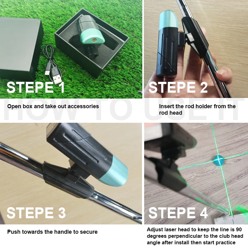 360 degree head rotation axis golf putter flash light cross line trainer for golf putting training aids