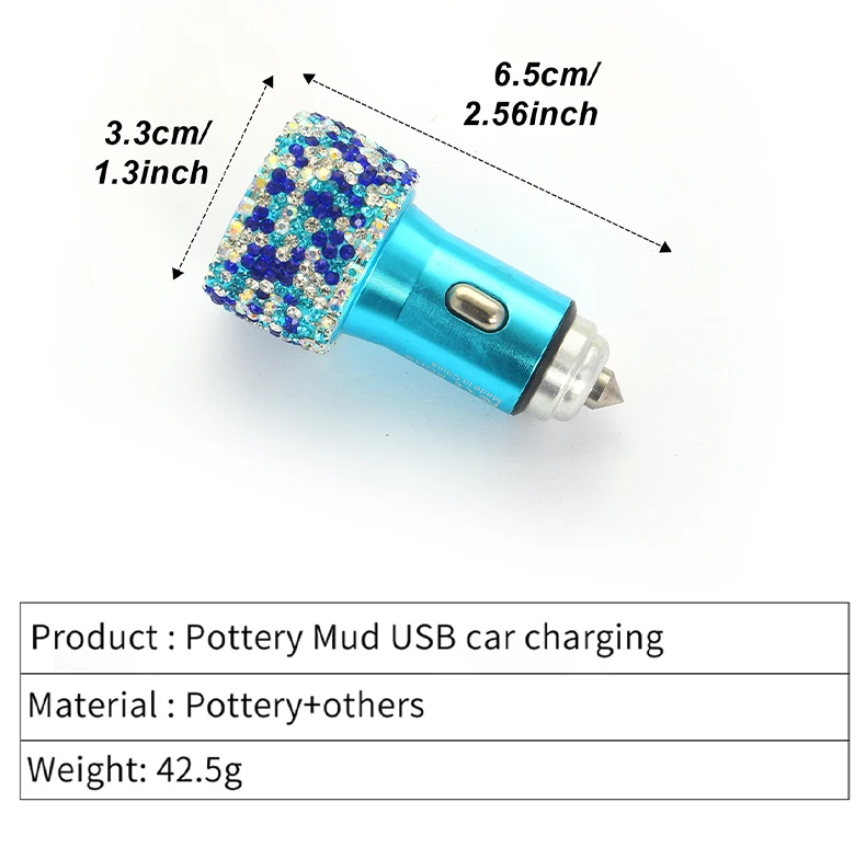 Dual USB Car Charger Bling Bling Handmade Rhinestones Crystal Car Decorations Fast Charging Car Decors for iPhone for Samsung