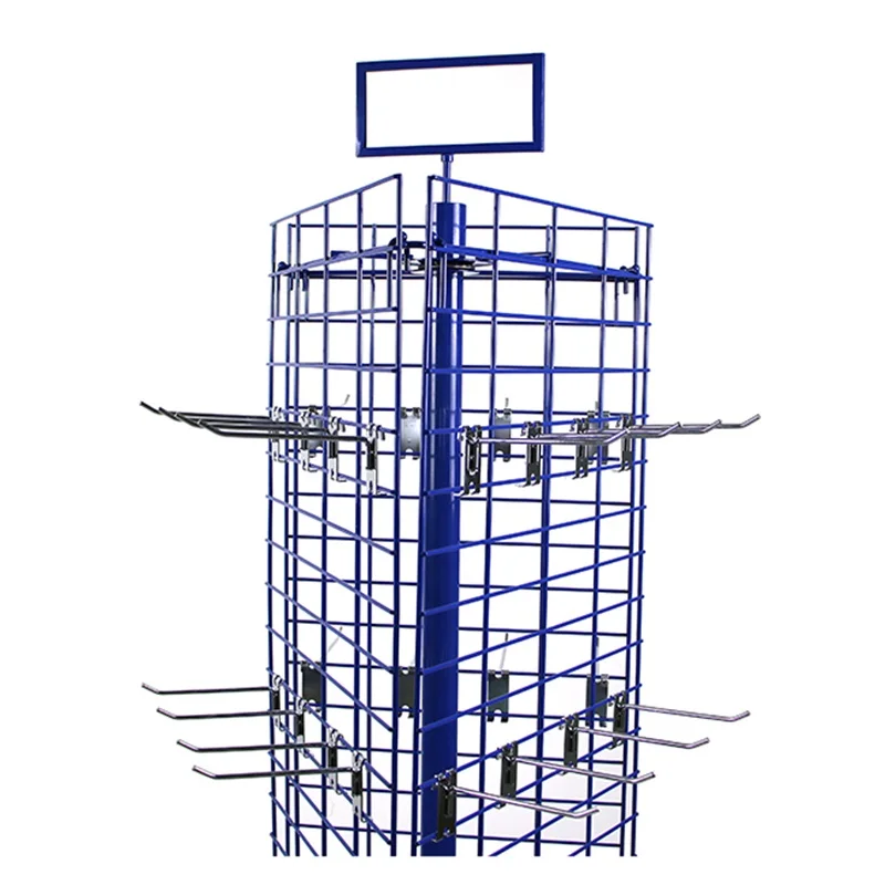 New Arrival Spinner Three-side Metal Grid Panel Floor Display Rack for Hanging Accessories