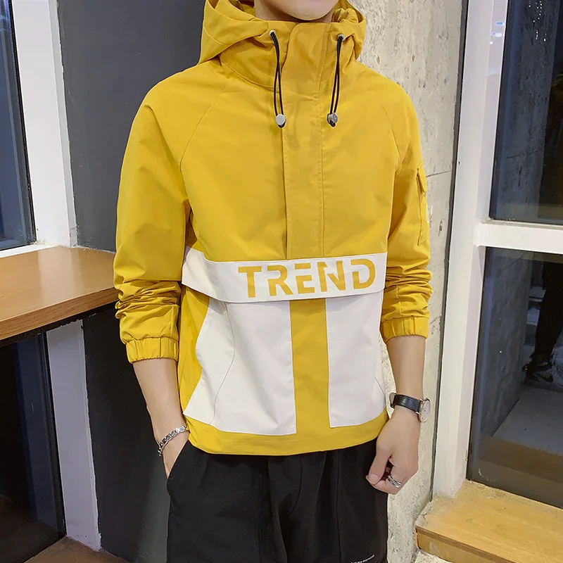 
fashion 2021 Wholesale Retro Mens Polyester Color Block Windbreaker Jacket 