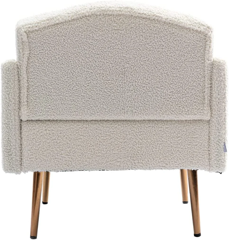 Modern Living Room Accent Arm Chair Tufted Decorative White Single Sofa Fabric with Gold Metal Legs
