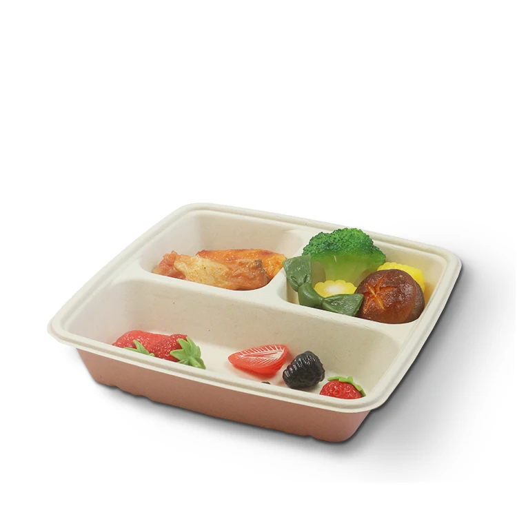 Compartment Sugarcane Bagasse Takeaway Paper Biodegradable Compostable Food Tray