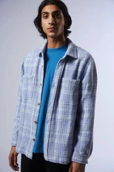 Wholesale Manufacturer Men Allover Check Pattern Long Sleeve Button Placket Workout Overshirt Plaid Shirt Jackets