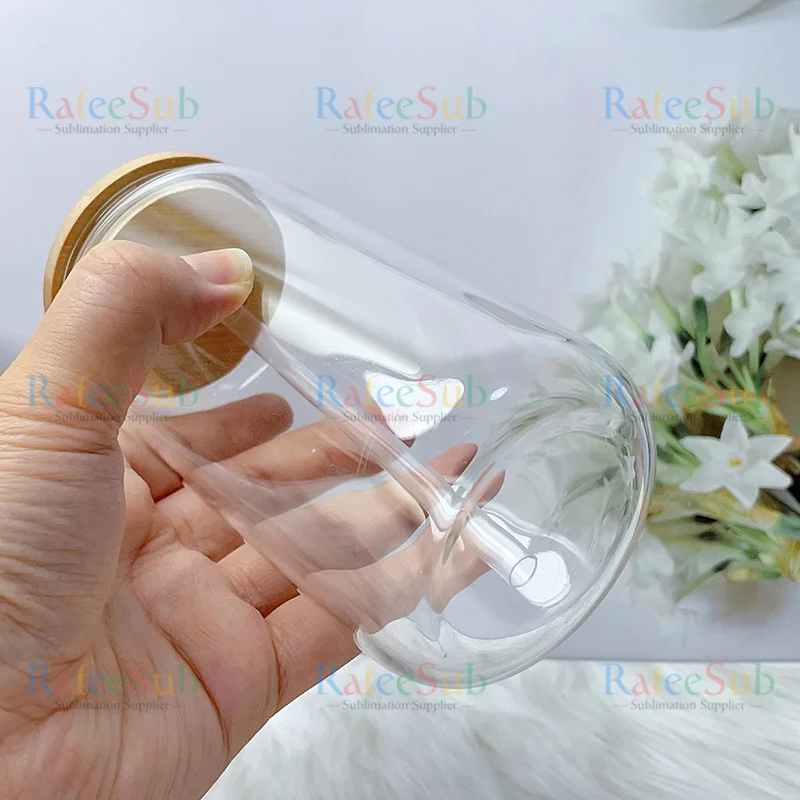 USA Warehouse 16oz 16 oz Clear Frosted Blanks Sublimation Tumbler Mug Cup 16 Ounce Beer Glass Can with Bamboo Lids and Straw