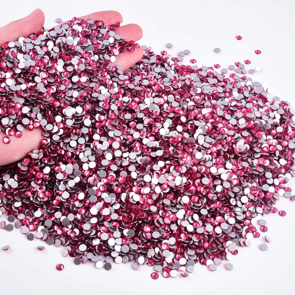 Oleeya Factory Wholesale 12 Same Cut  Lt.Rose Color Glass Non Hot fix Rhinestone Flat Back Rhinestones For Phone Case Chain DIY