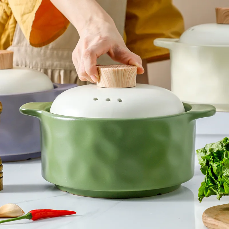 One Piece Dropshipping Nordic Simple Cream Style Ceramic Casserole Household Soup Pot High Temperature Dry Cooking Stew Pot