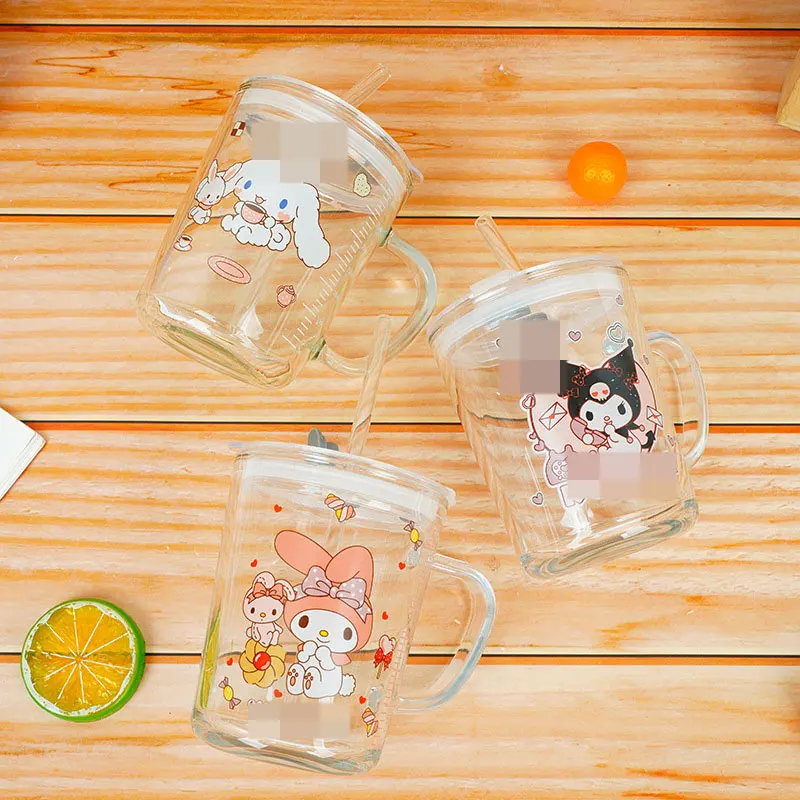 YuBon Cute Klomi Glass Water Cup With Straw 350ML Cartoon Home Student Dormitory Milk Coffee Mug Breakfast Water Glass Girl Gift