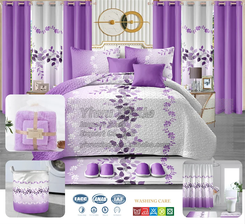Ready to Ship King size 24 pieces bedding  with curtains set bedspread set 24 pcs bed sheet with Bathroom Set