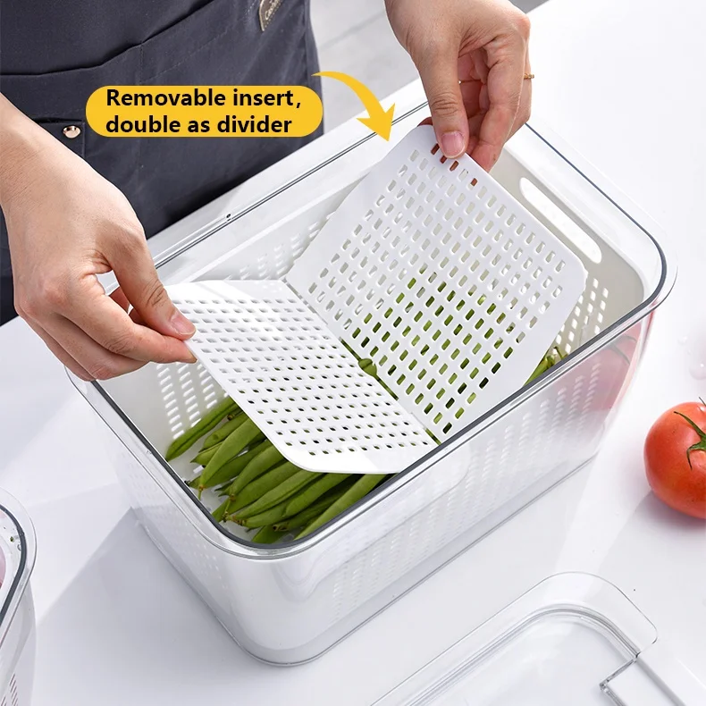 Fresh-keeping Vegetable And Fruit Storage Bin Refrigerator Food Storage Containers with Filter Basket