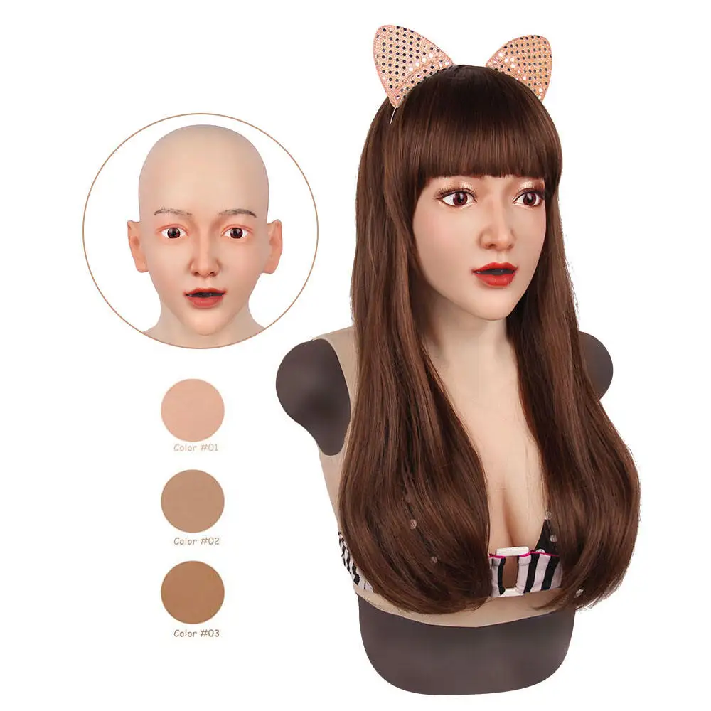 New artificial Realistic Female Mask With liquid Silicone Breast Forms boobs For Crossdresser Cosplay Drag queen