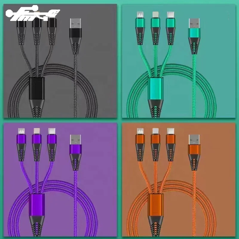 6A fast charging cable 3 in 1 USB data Cable For Android Type C for iphone braided cable