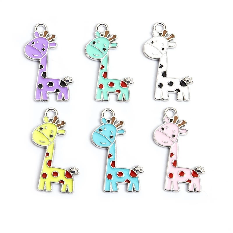 Enamel African Safari Cartoon Animal Charm Giraffe Charms for Jewelry Making Bracelet DIY Craft