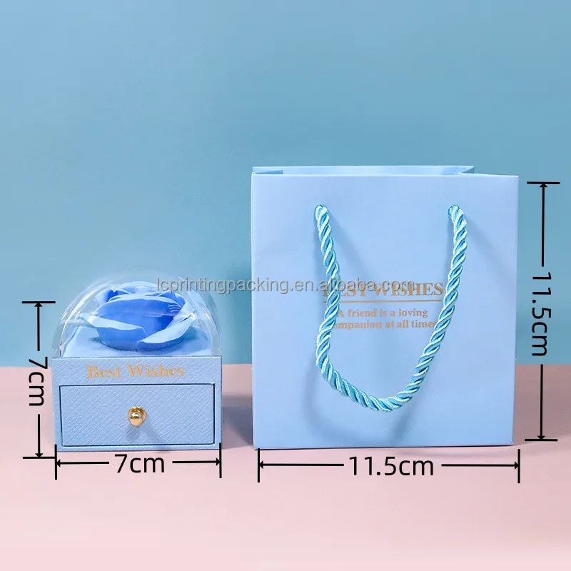 Jewelry packaging sliding out gift paper drawer box rose pressed flower jewelry box for bridesmaid