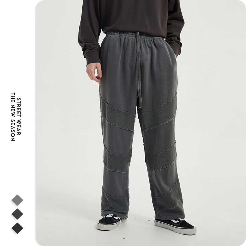 Casual Pants for Men Cargo Streetwear Flare Chinos Trousers 380g Heavy Batik Washed Pant Stylish Baggy Harem Pants Sweatpants