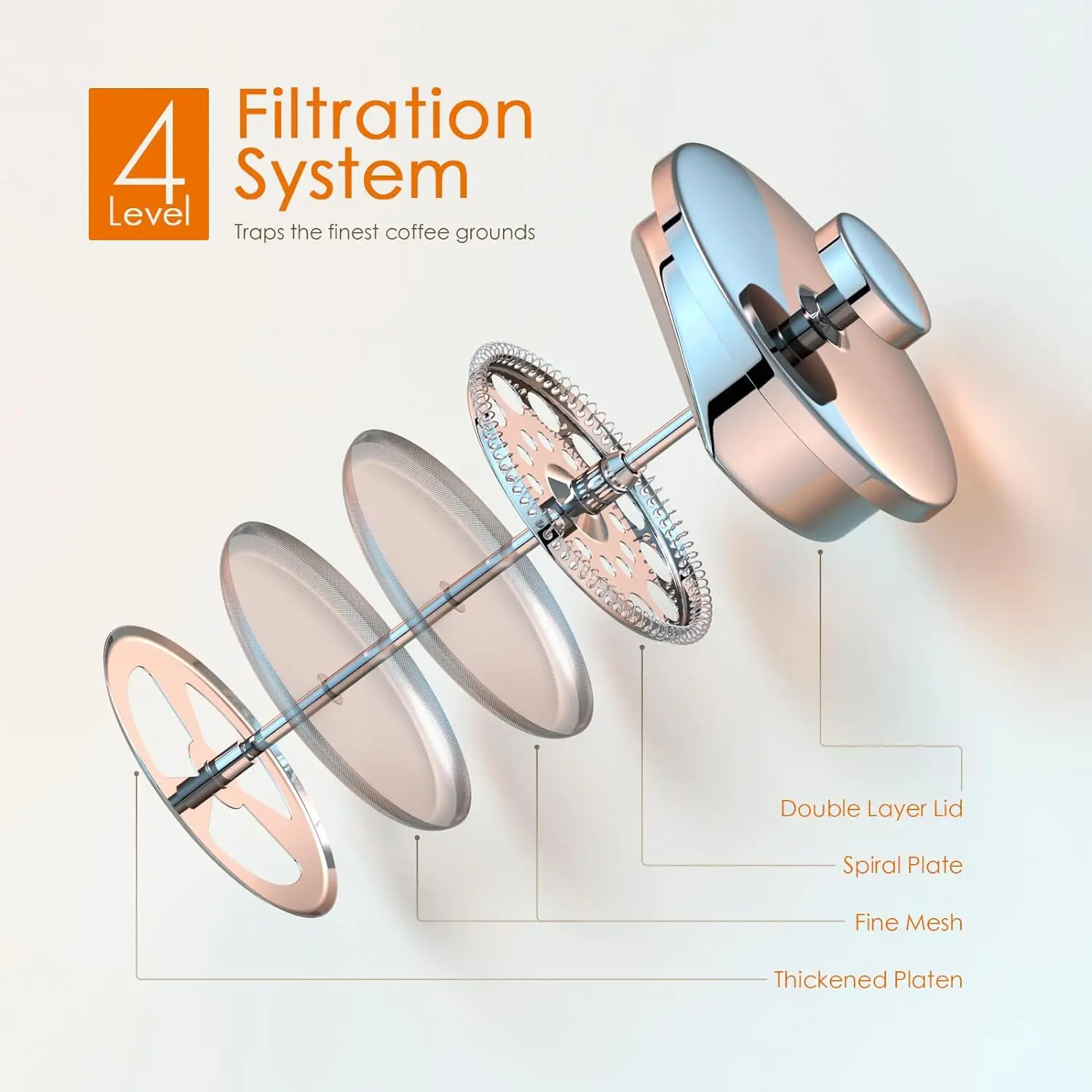 Custom Logo 304 stainless steel pressure pot French filter hand brewed coffee pot double-layer filter insulated pot matching