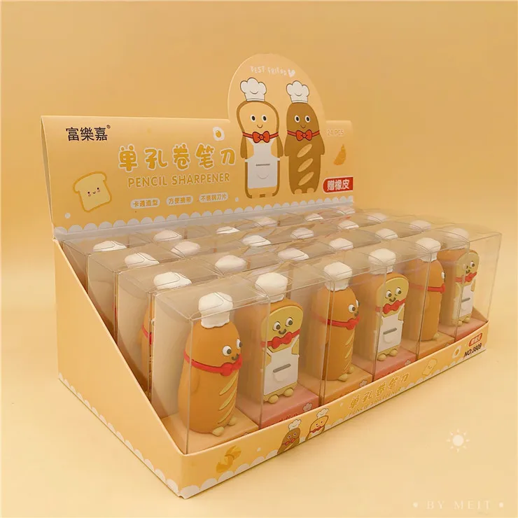 Маленький минимальный заказ, милые школьные детские канцелярские принадлежности, подарок, бесплатный образец, оптовая продажа, 3d креативная точилка для карандашей в форме хлеба, резиновая