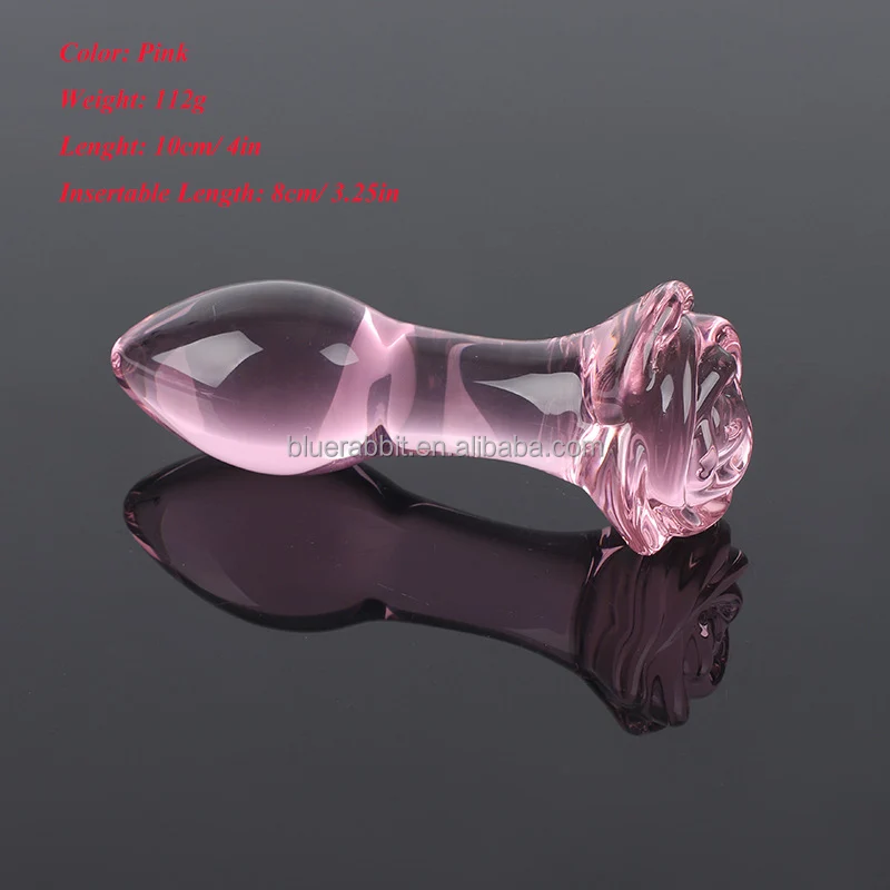 BlueRabbit Pink Rose Glass Butt Plug Wholesale Rose Flower Shaped Beginner Glass Dildo Temperature Play Anus Toys