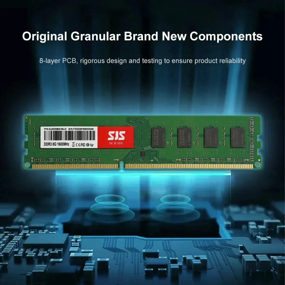 SJS New DDR 3 1600MHz 8G Dimm PC Gaming Desktop Computer 8 GB Memory Memorias RAM DDR3 8GB