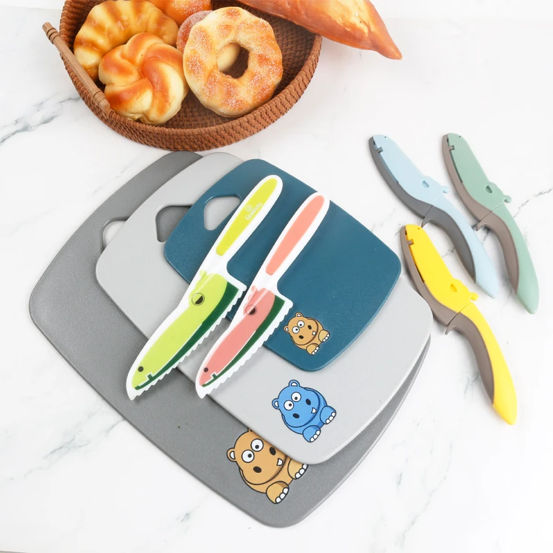 private label teeth montessori plastic toy kitchen real cooking kids safe knife set for children