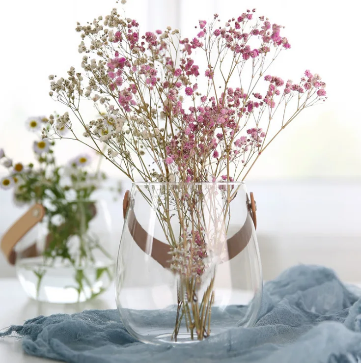 Furniture Decorations Portable Round Glass Vase with Handle Candle Holder