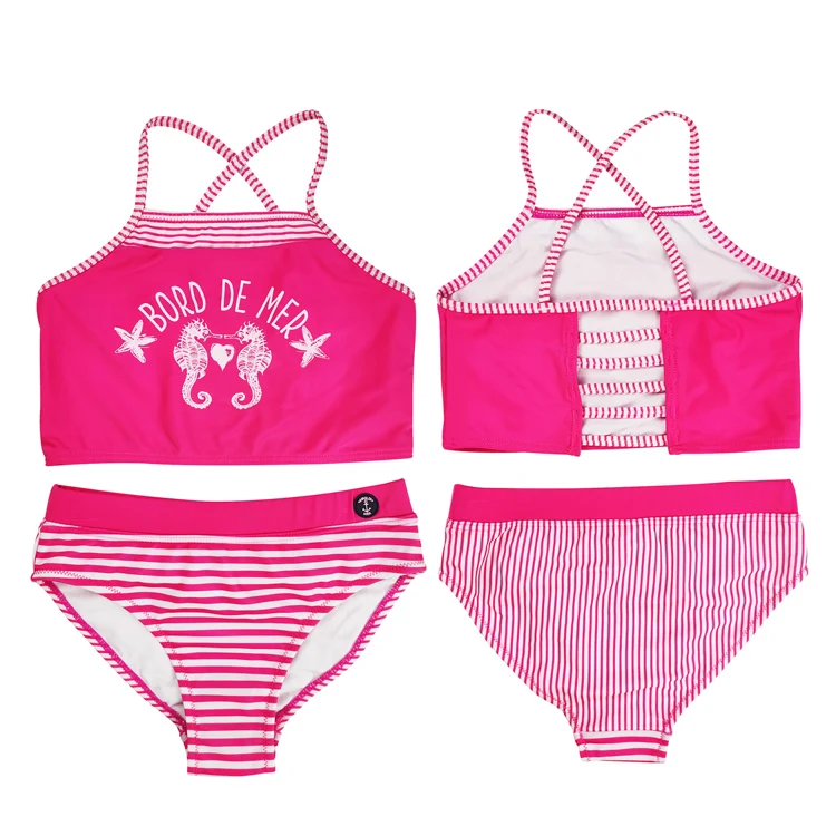 2023 New Arrival Natucare little girl micro striped girls swimsuit two piece shiny bikini swimwear for children