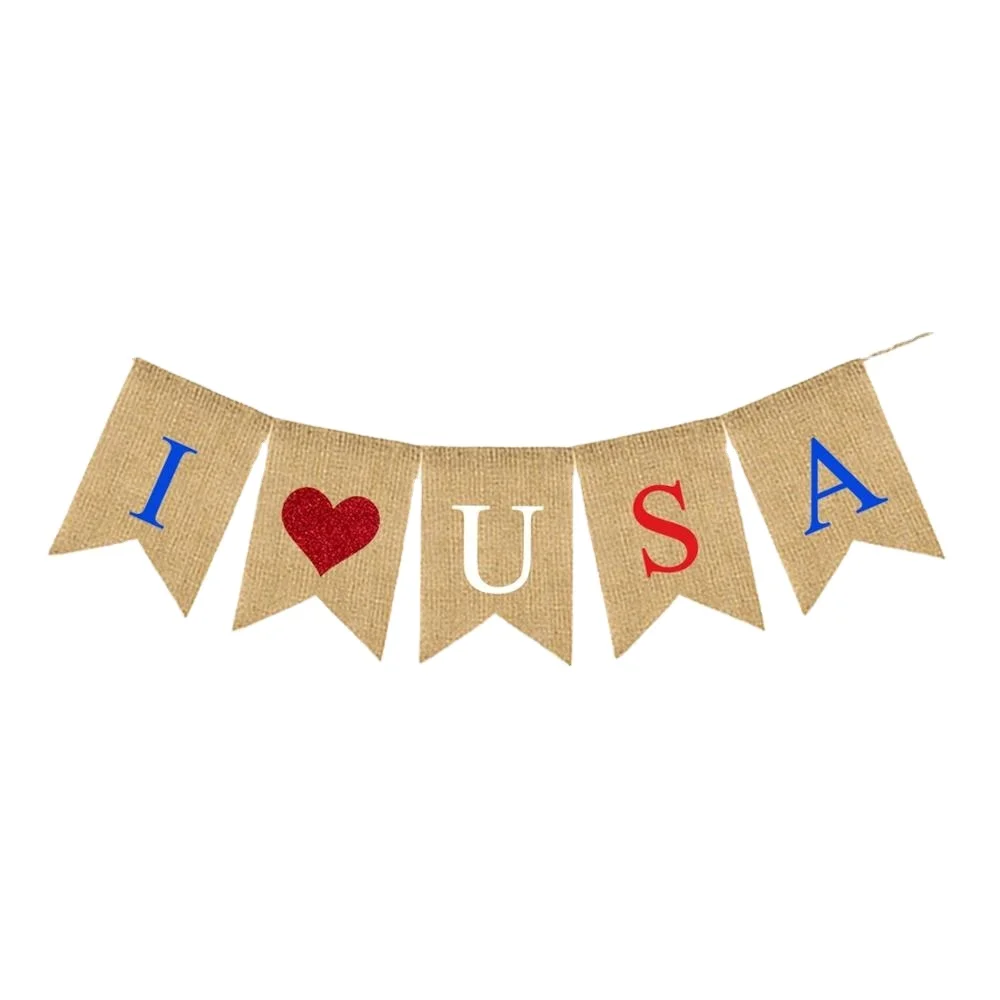 
I love USA Letter Banner America Independence Day Garland Bunting BannerUSA Burlap Pennant Banner 