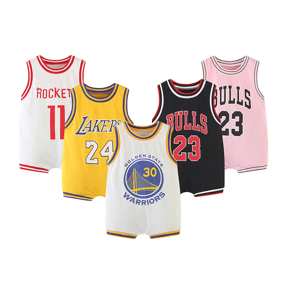 
Baby Cheap Star Number Basketball Jersey No. 23 Cotton Onesie Sleeveless Clothes Jumpsuit Rompers Set for Summer Sports 