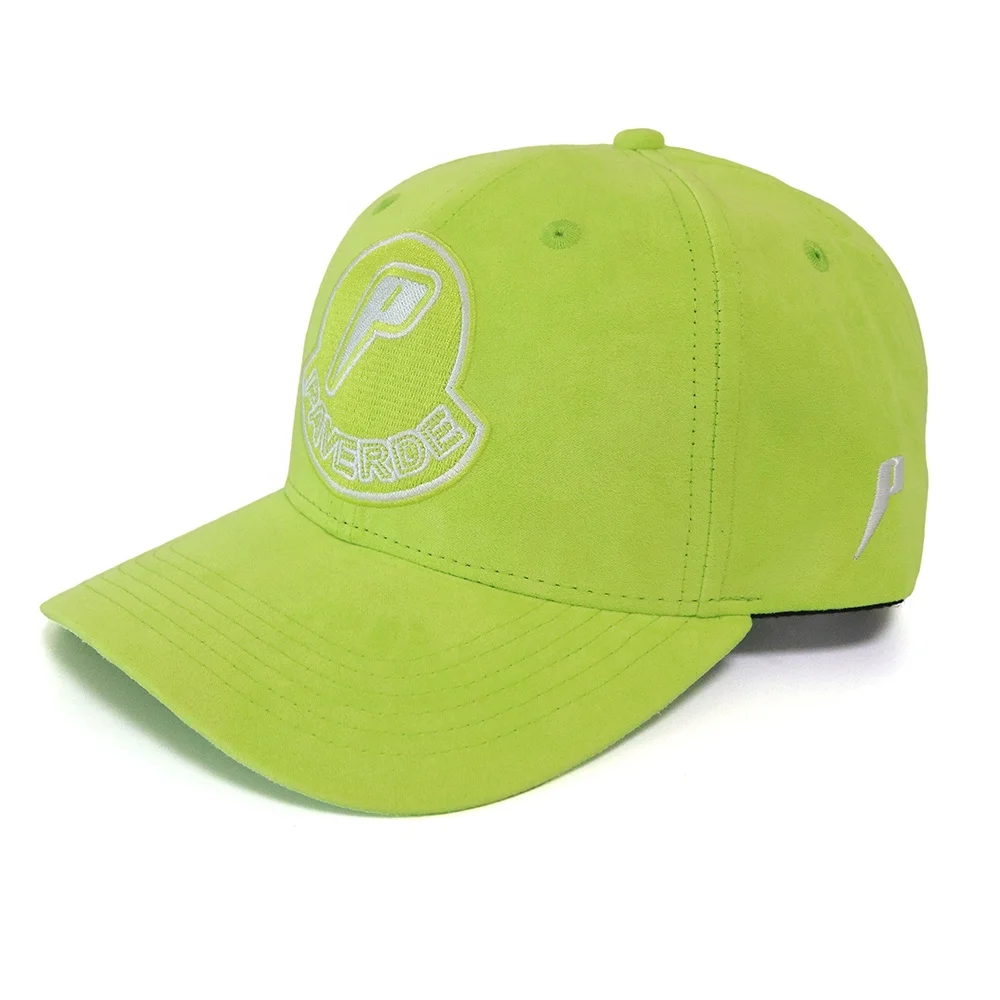 Hot Selling High Quality 6 Panel Suede Structured Baseball Cap Neon Green Baseball Cap For Men With Custom Logo Embroidery