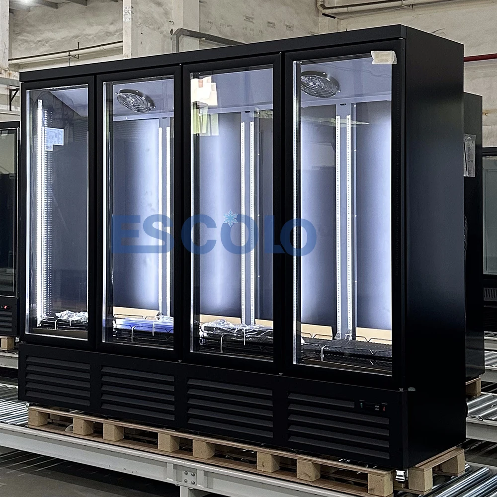 Commercial supermarket 4 doors vertical glass display cold drinks refrigerator and freezer