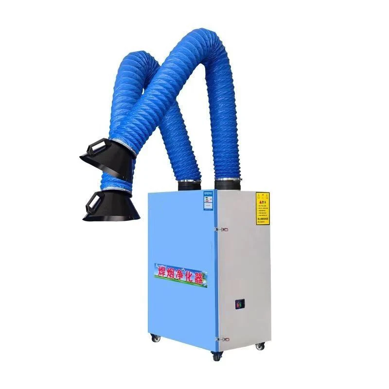 Portable welding fume extractor for welding fume collection in metal fabrication manufacturing plant