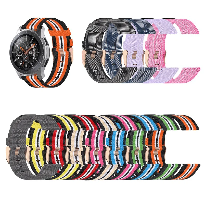 Qiman Nylon Canvas Color Striped Watch Band Strap for Huawei Honor Magic Watch Dream GT GT2 2 SE GS Pro 42mm 46mm