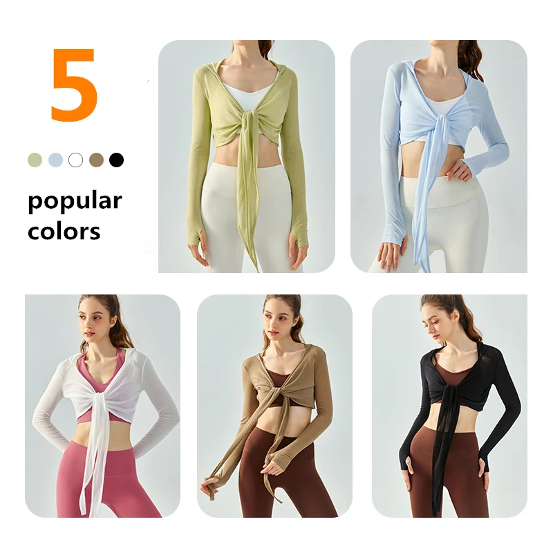 New Style Slim Fit Yoga Clothes Long Sleeves Shirt Women Loose Slim Hooded Shawl Lightweight Breathable