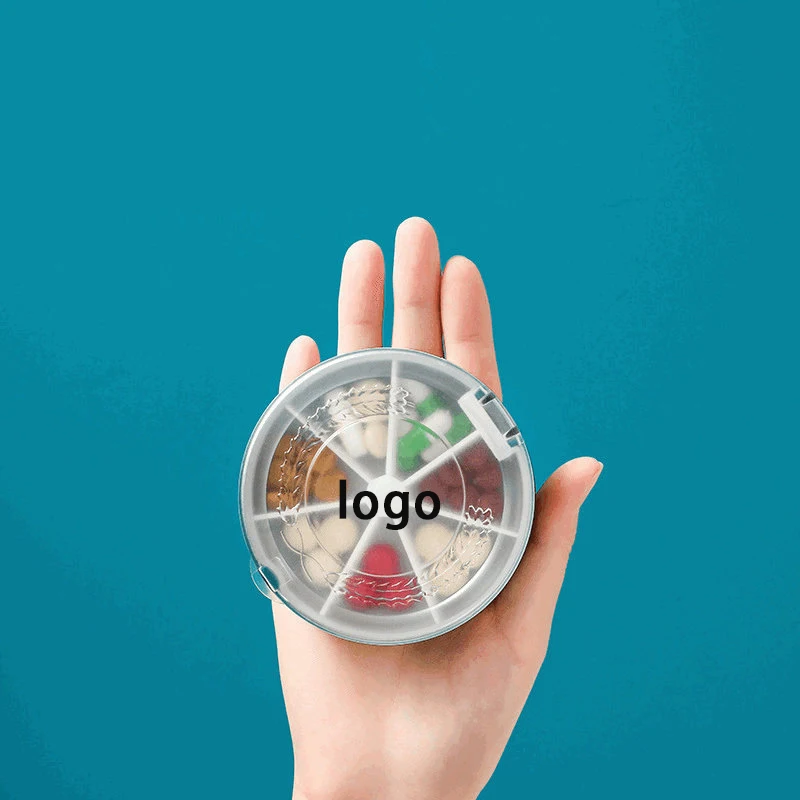 Custom Logo Food Grade Circle Pill Box Round Week Pill Case 7 Compartments Pill Medicine Storage Organize