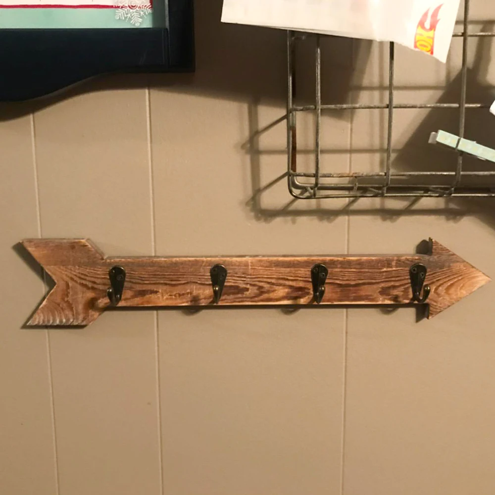 Decorative Hooks Wooden Arrow House Entryway Decor Umbrella Holder Whitewashed Key Holder for Wall