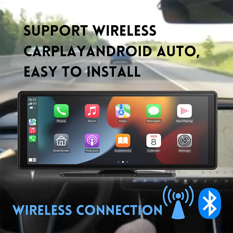 Portable 10.26-inch car DVD player for iPhone wireless Carplay Android auto global positioning system recorder car camera