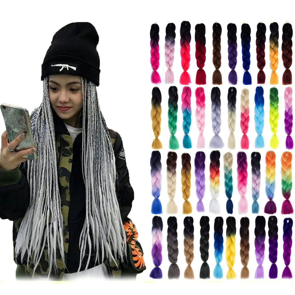 130 Colours Wholesale Synthetic Hair Super Jumbo Hair Braids Yaki Texture Ombre Jumbo Braiding Hair Extensions For Woman