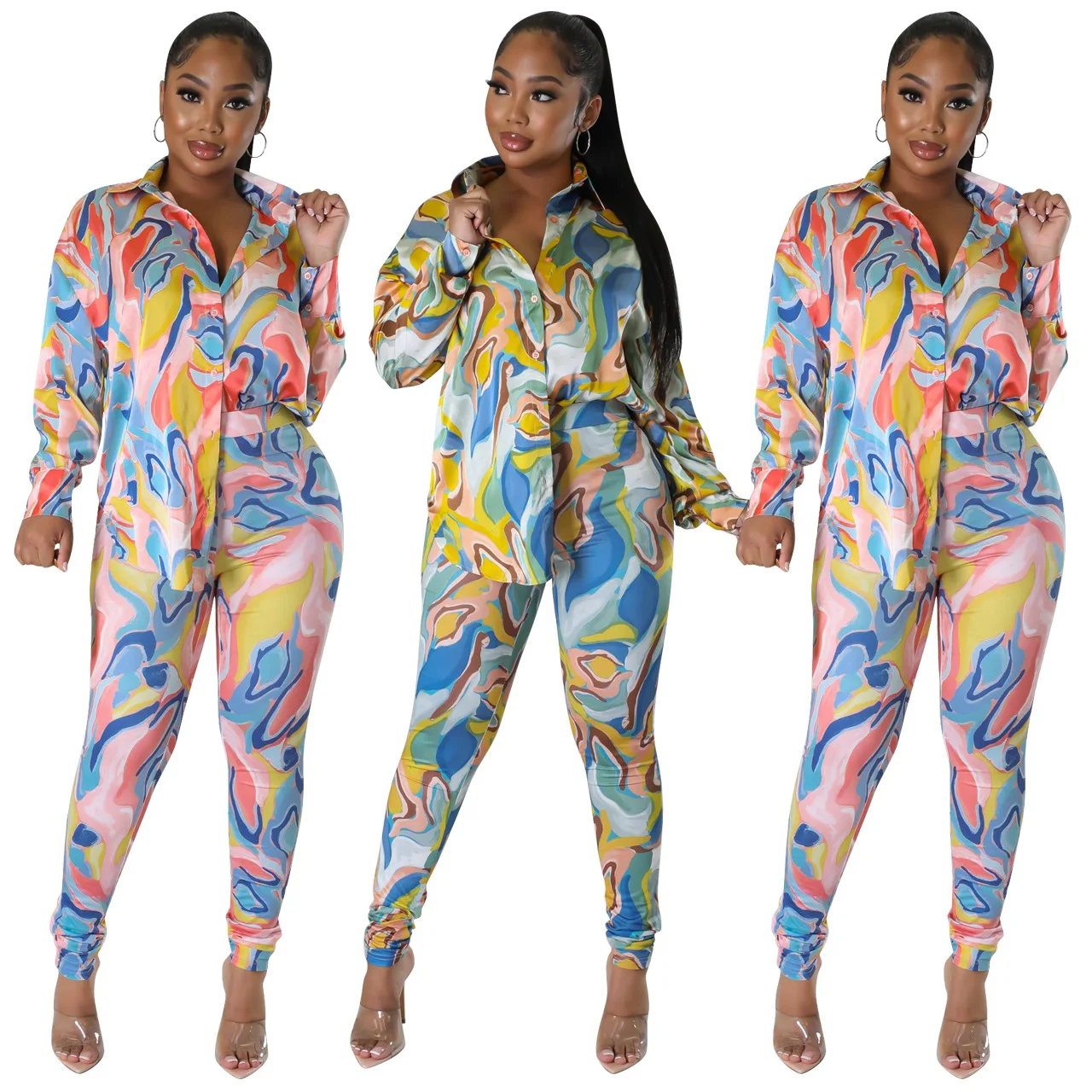 New Arrivals Fall Pants Print Long Sleeve Clothing Sets Woman Two Piece Women Fall Sets 2 Piece Set Women Fall 2022