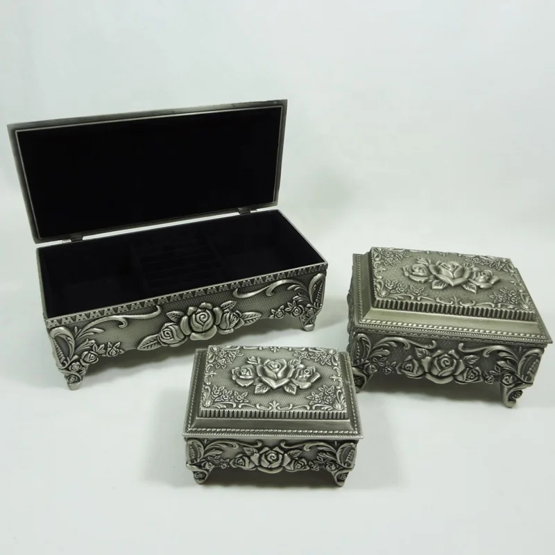 Fashion Rectangular Alloy Jewelry Case In Pewter Plated