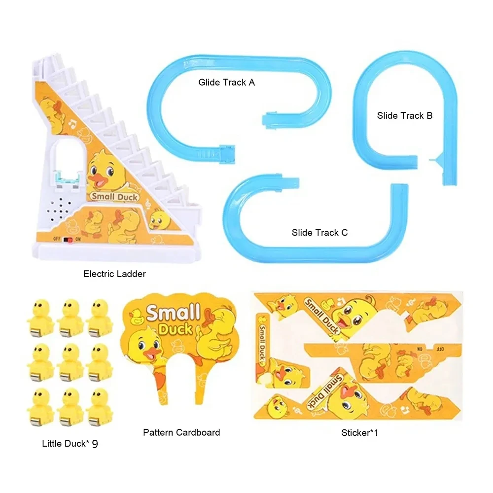 Educational toy Sliding Railway Track 9 Small Yellow Plastic Electric Ducks Climbing Stair Slot Slide Toy Set