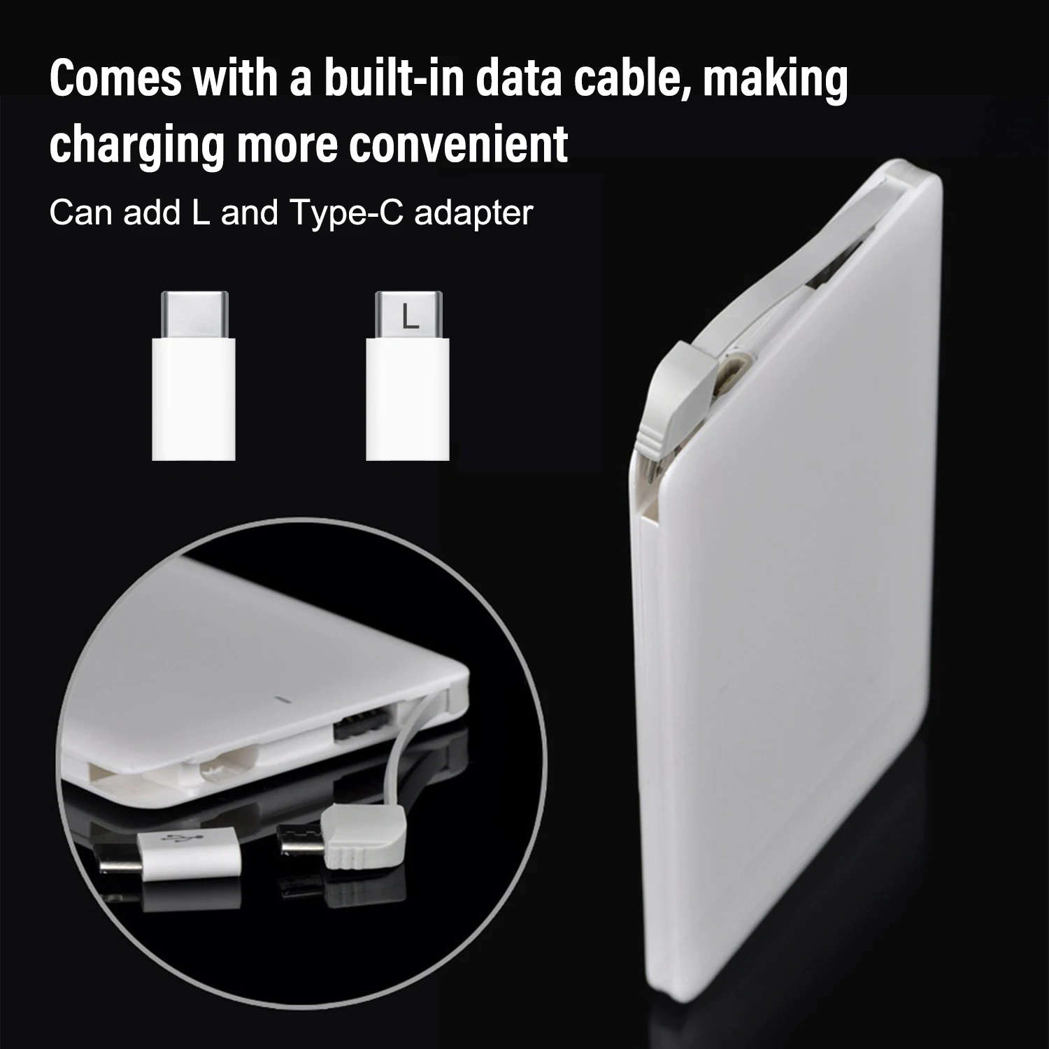 Portable Phone Charger Built in Cable Small 2500mAh Power Bank with Cables Slim Lightweight External Battery Pack Android