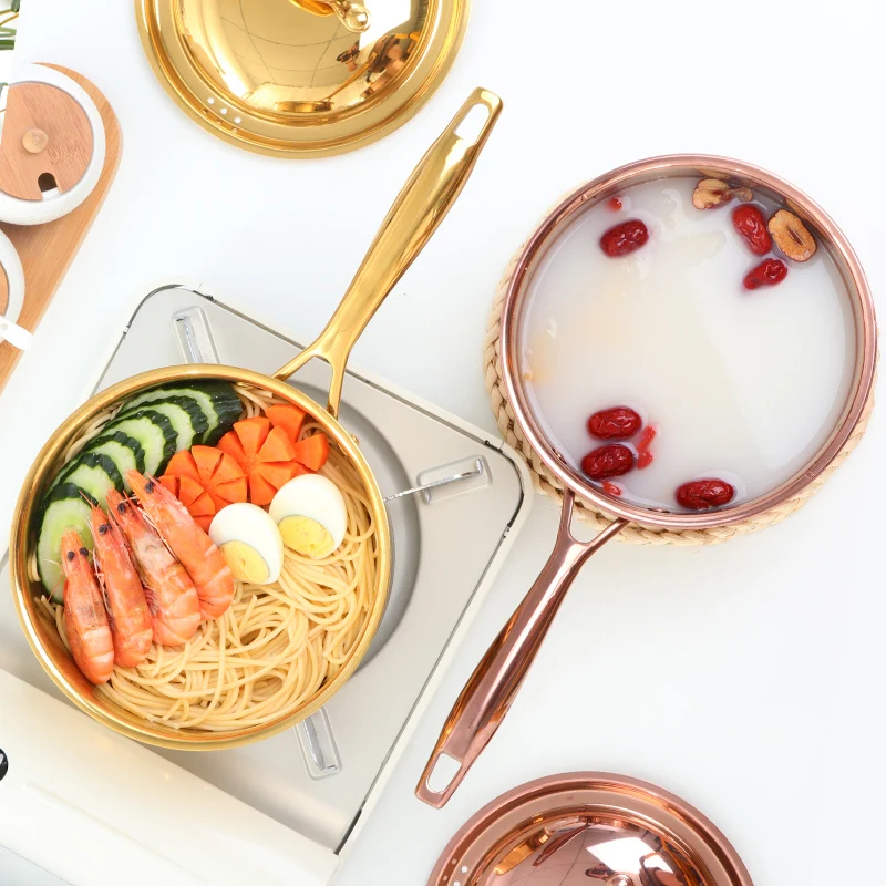 New Design 4 Colors Metal Soup Mike Cooking Pan Stainless Steel Titanium Boiling Pot with Lid