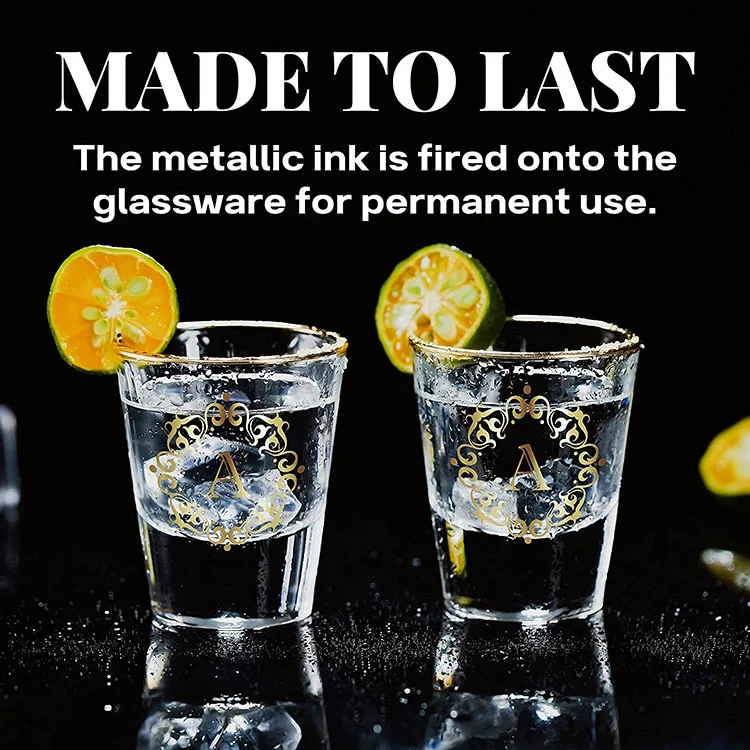 Personalized Thick Bottom Custom Gifts 1.5oz Tequila Vodka Whiskey Gold Rim Shot Glass Set for Lovers Birthday Christmas