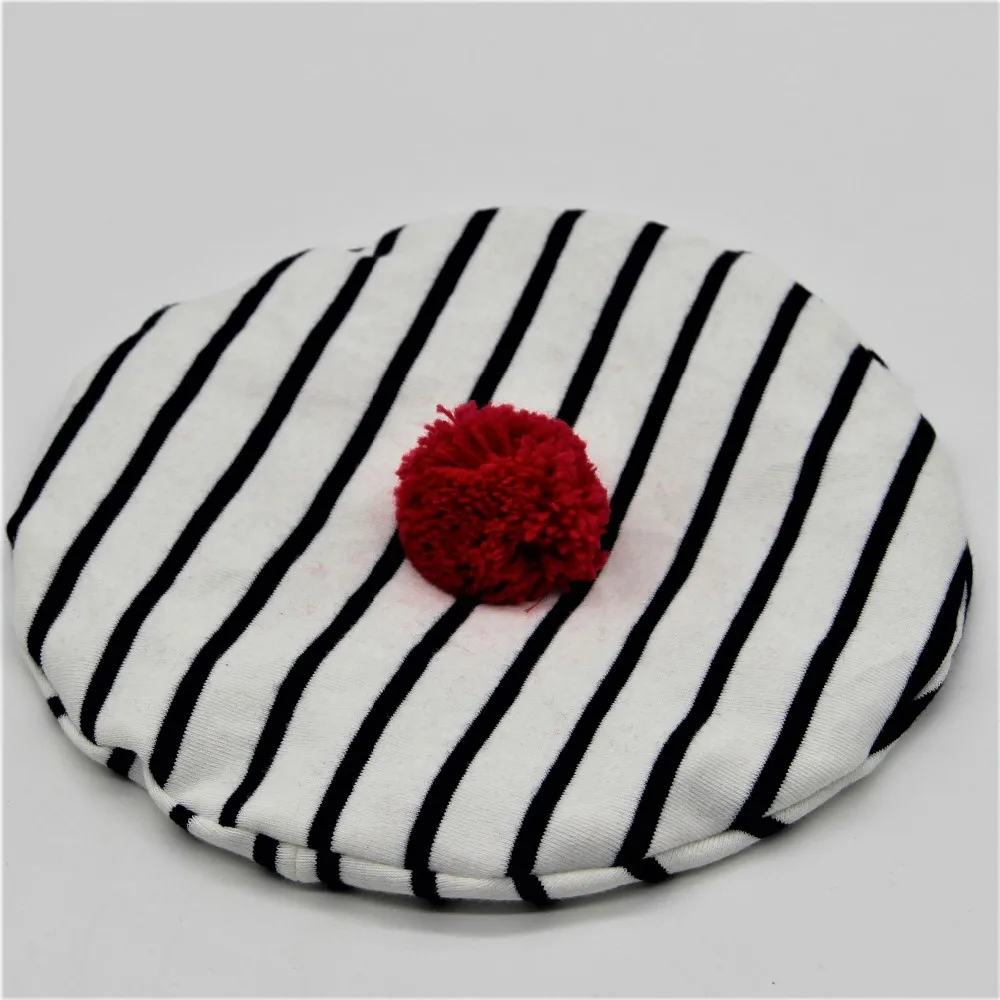 new fashion and high-quality navy and white striped cotton jersey berets with red pompom for children