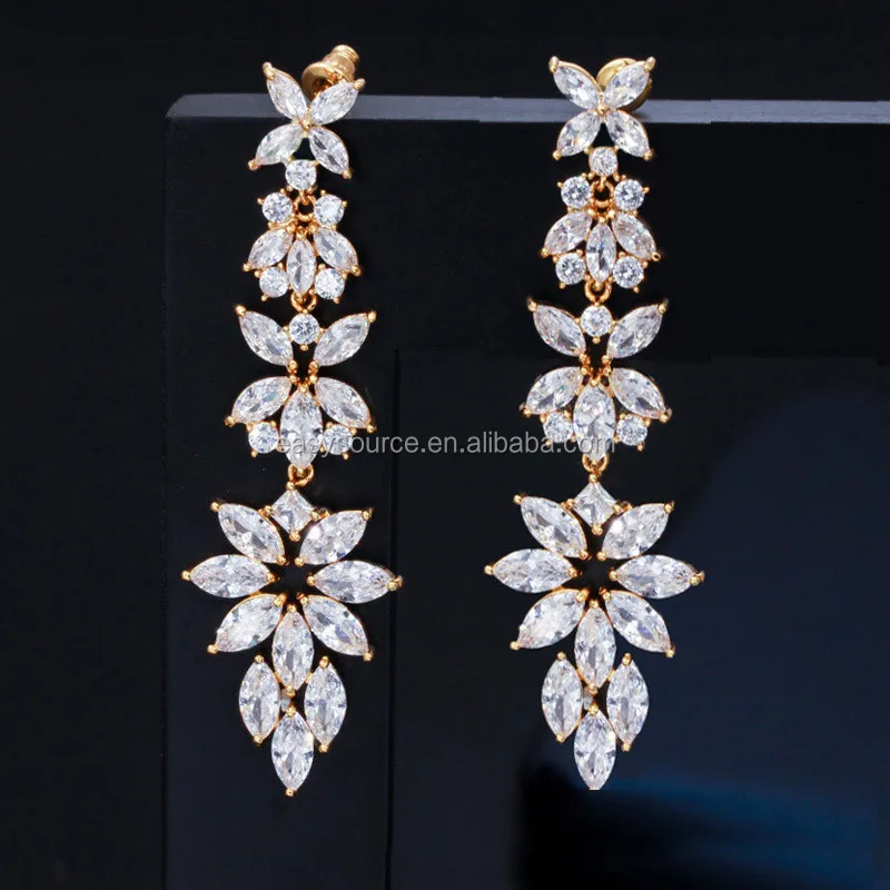 RE4014 CZ Wedding Bridal Dangle Earring Fashion Cubic Zirconia Earrings for Women Dinner Party Jewelry