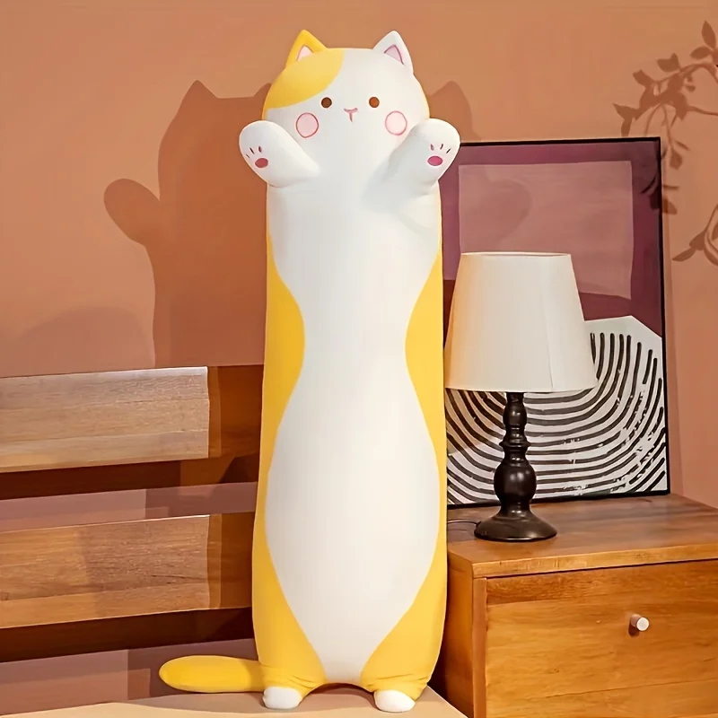 wholesale designer long strip design cute soft figure kawaii animal anime doll pink cat plush toys throw pillow